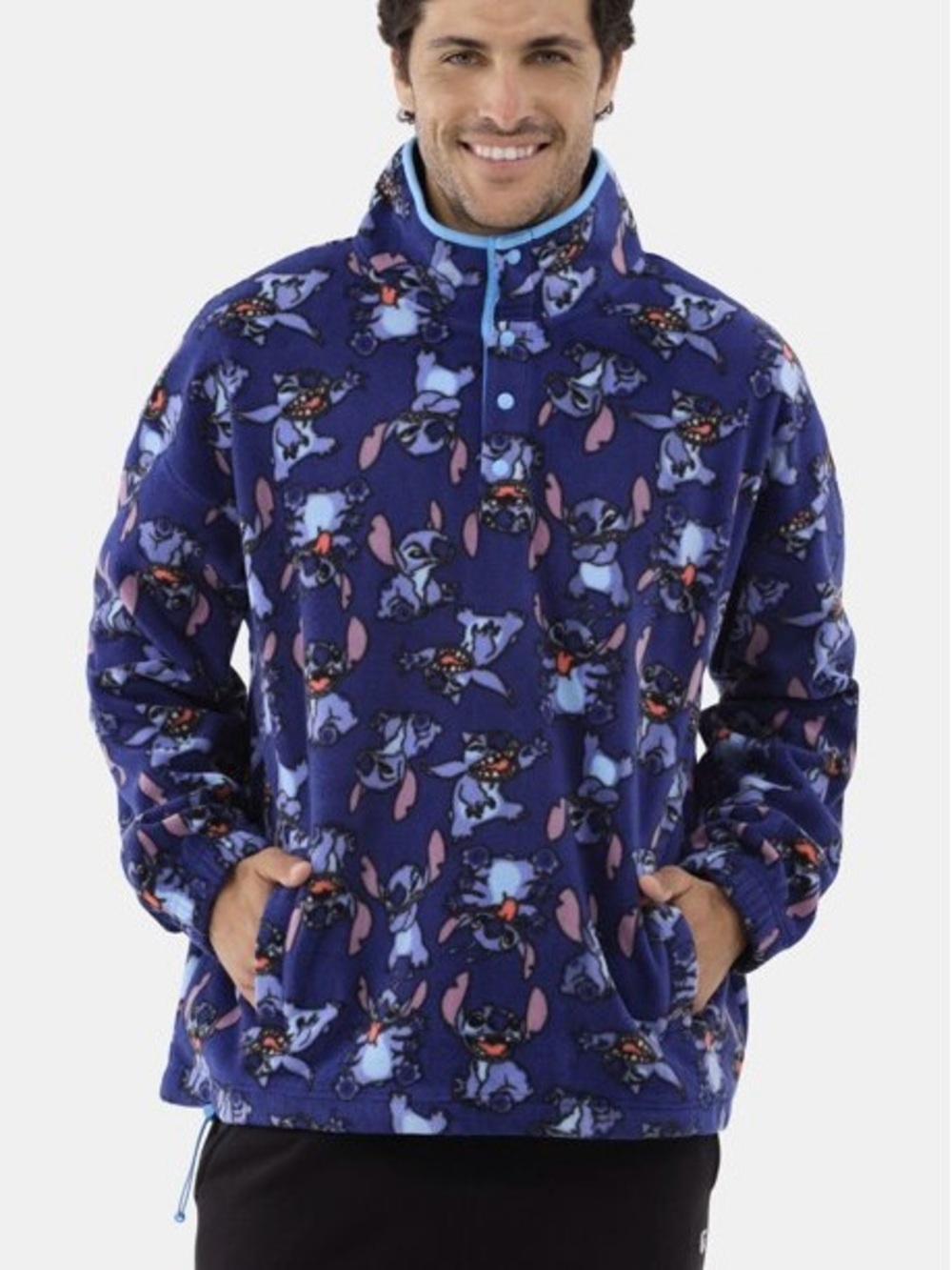 💥NWT💥 Disney Men’s Stitch 3/4 Snap Pullover Polar Fleece Sweatshirt